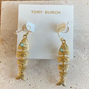 Tory Burch Gold Fishbone Drop Earrings Turquoise Statement Dangle
